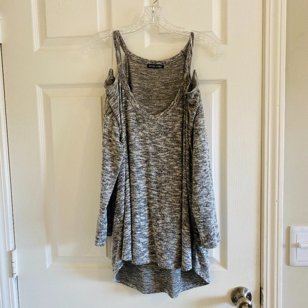Mind Code Gray Cold Shoulder Long Sleeve Knit Top